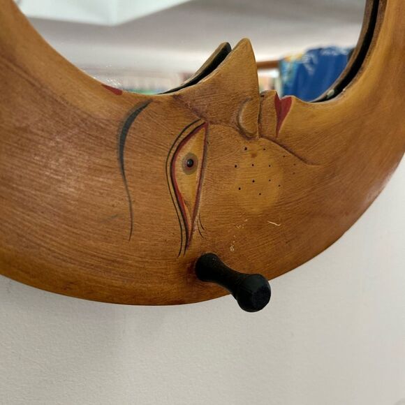 Vintage 23" Boho Celestial Wood Wall Mirror Moon Sun Stars Hand Painted Preowned - Picture 6 of 12